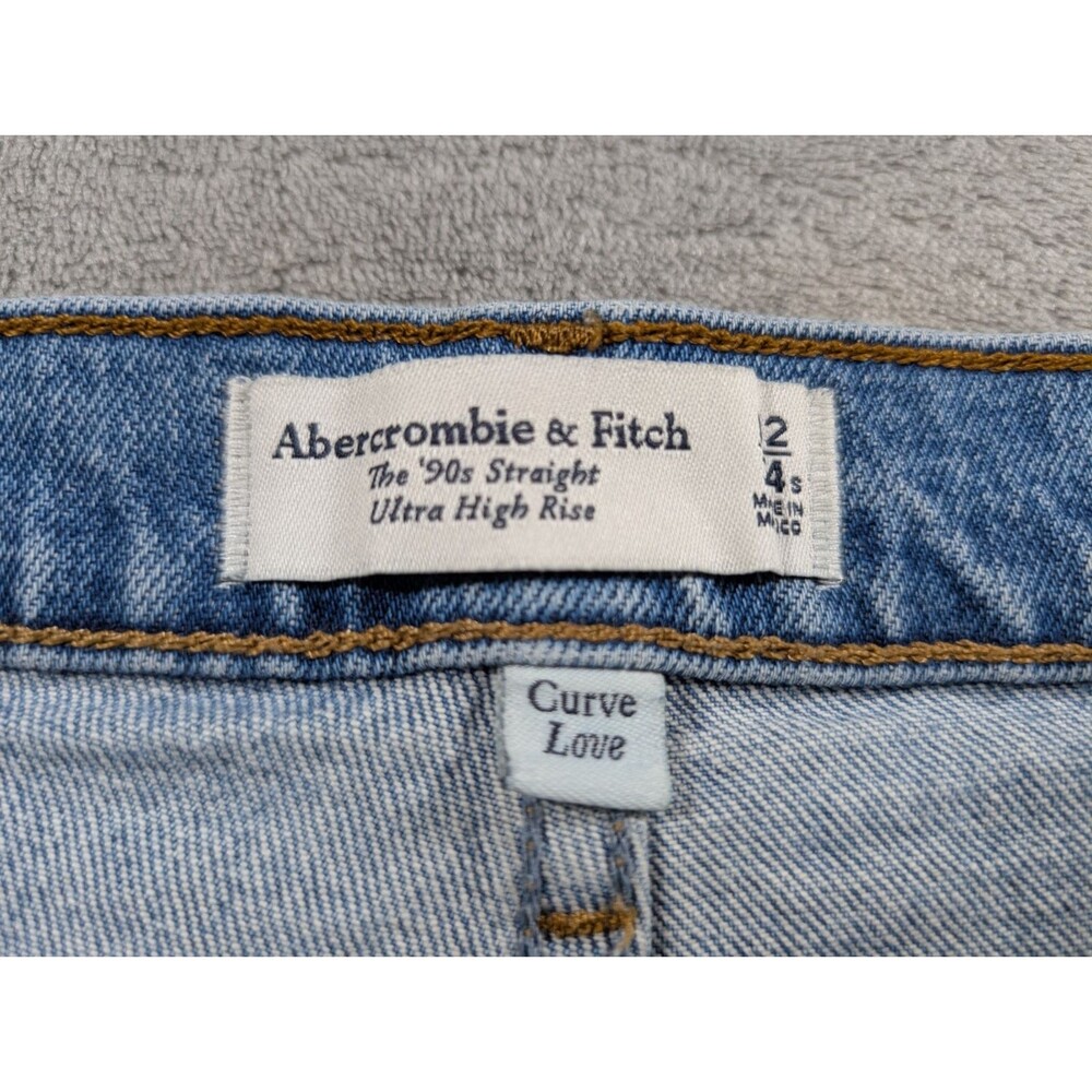 Abercrombie & Fitch Curve Love 90s Straight Jeans 32/14S High Rise Raw Hem Blue - Picture 5 of 11